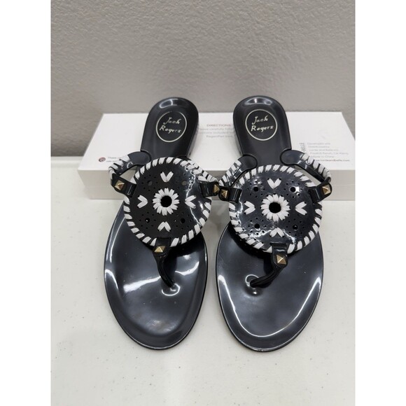 Jack Rogers Jelly Sandals Size 8 Black Wihte Comfy Stylish Tropical - Picture 4 of 6